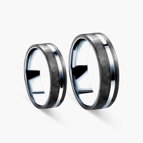 Obrączki ślubne: carbon, srebro, płaskie, 6 mm